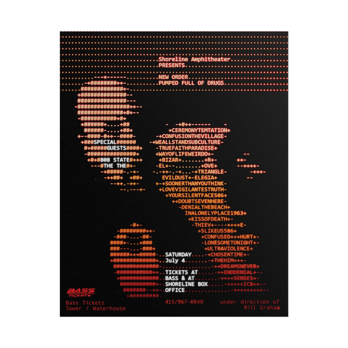 New Order poster by Quinn Beekman — halftone portrait in orange and black.